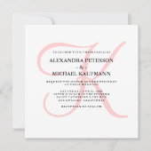 Elegant Modern Monogram in Roze Bruiloft Kaart (Voorkant)