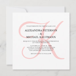 Elegant Modern Monogram in Roze Bruiloft Kaart