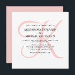 Elegant Modern Monogram in Roze Bruiloft Kaart<br><div class="desc">Deze stijlvolle bruiloftsuitnodigingen tonen uw monogram in grote,  moderne tekst gekleurd in een lichte rozen kwartsschaduw op een witte achtergrond. Een eenvoudige,  stijlvolle look voor uw moderne bruiloft.</div>