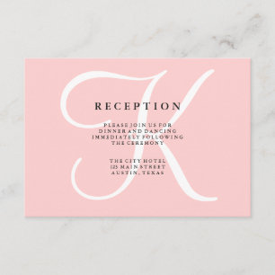 Elegant Modern Monogram in Roze Receptie Kaart