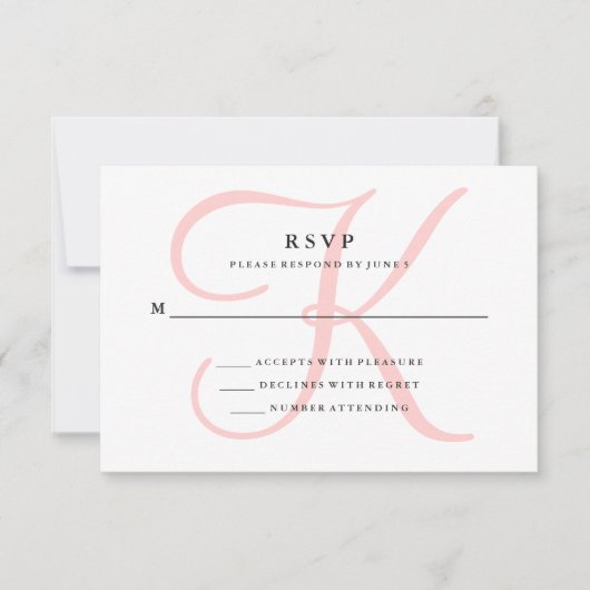 Elegant Modern Monogram in Roze RSVP (Voorkant)