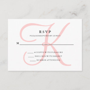 Elegant Modern Monogram in Roze RSVP Kaartje