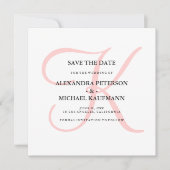 Elegant Modern Monogram in Roze Save the Date (Voorkant)