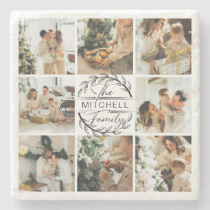 Elegant Modern Monogram Initiaal Familienaam Foto Stenen Onderzetter