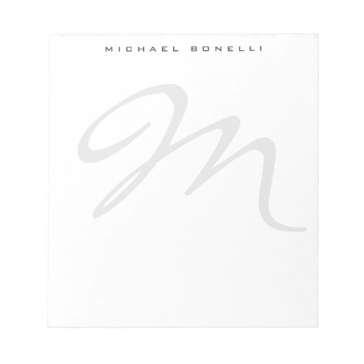 Elegant Modern Monogram Initiaal Letter Uw Naam Notitieblok (Voorkant)