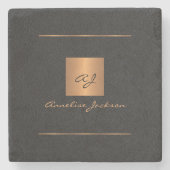 Elegant modern monogram initiaal naam zwart goud stenen onderzetter (Voorkant)