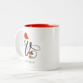 Elegant Modern Monogram Initiaal V Kerstmis Tweekleurige Koffiemok (Voorkant links)