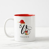 Elegant Modern Monogram Initiaal V Kerstmis Tweekleurige Koffiemok (Links)