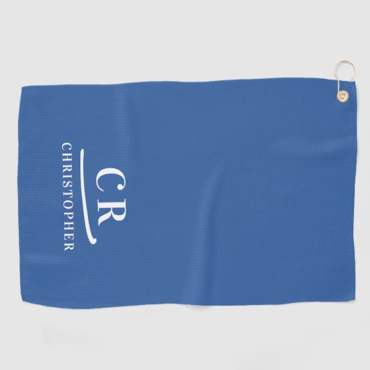 Elegant Modern Monogram Initialen Naam Blauw Wit Golfhanddoek (Horizontaal)