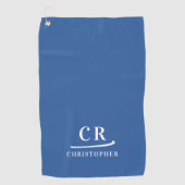 Elegant Modern Monogram Initialen Naam Blauw Wit Golfhanddoek (Voorkant)