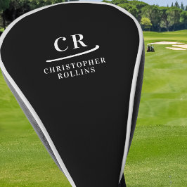 Elegant Modern Monogram Initialen Naam Custom Blac Golfheadcover