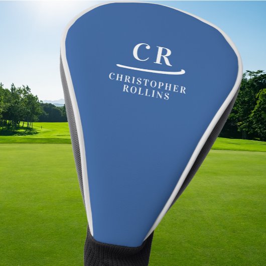 Elegant Modern Monogram Initialen Naam Custom Blue Golfheadcover