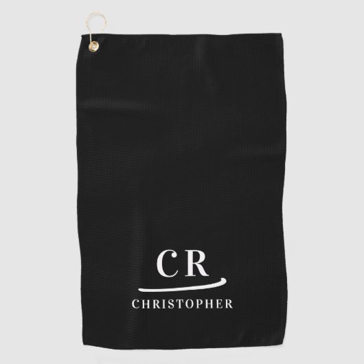Elegant Modern Monogram Initialen Naam Zwart Wit Golfhanddoek (Voorkant)