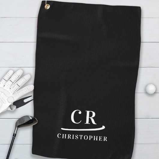 Elegant Modern Monogram Initialen Naam Zwart Wit Golfhanddoek
