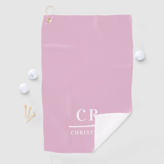 Elegant Modern Monogram Initials Name Pink White Golfhanddoek (Insitu)
