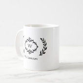 Elegant Modern Monogram Laurel Wreath Trendy Zwart Koffiemok (Voorkant links)