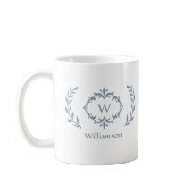 Elegant Modern Monogram Lauwerkrans Stof Blauw