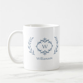 Elegant Modern Monogram Lauwerkrans Stof Blauw Koffiemok