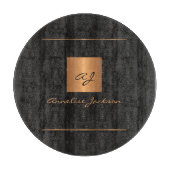 Elegant modern monogram met unieke zwarte goudnaam snijplank (Voorkant)