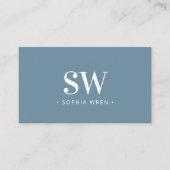 Elegant modern monogram Minimal Dusty Blue Visitekaartje (Voorkant)