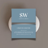 Elegant modern monogram Minimal Dusty Blue Visitekaartje