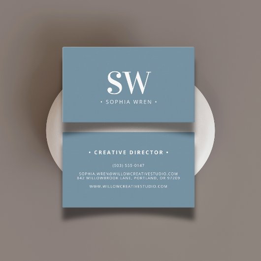 Elegant modern monogram Minimal Dusty Blue Visitekaartje