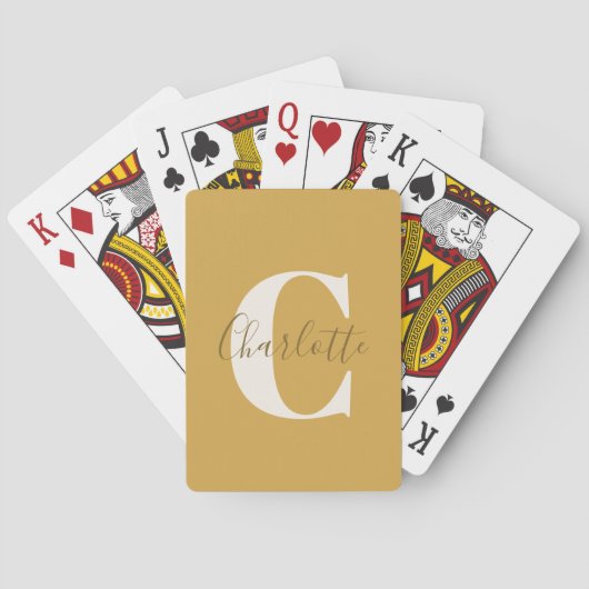 Elegant Modern Monogram Naam Dusty Yellow Pokerkaarten (Achterkant)