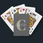 Elegant Modern Monogram Naam in Black Grey Pokerkaarten<br><div class="desc">Eenvoudig persoonlijk monogram en naam in zwarte grijze speelkaarten</div>