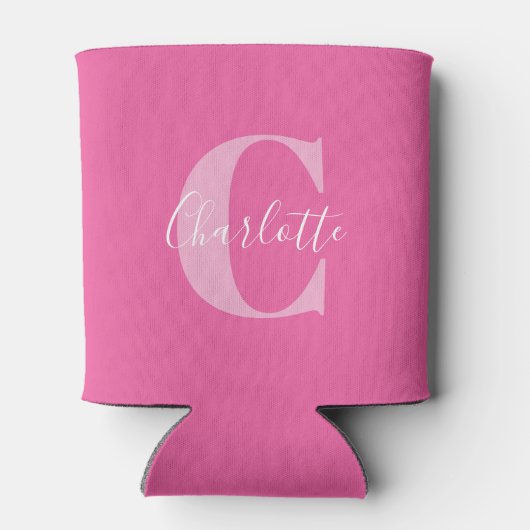 Elegant Modern Monogram Naam in Hot Pink Blikjeskoeler (Achterkant)