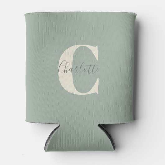 Elegant Modern Monogram Naam in Sage Green Blikjeskoeler (Voorkant)