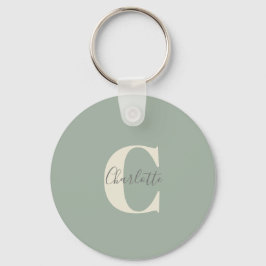 Elegant Modern Monogram Naam in Sage Green Sleutelhanger
