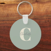 Elegant Modern Monogram Naam in Sage Green Sleutelhanger (Voorkant)
