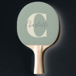 Elegant Modern Monogram Naam in Sage Green Tafeltennisbatje<br><div class="desc">Eenvoudig gepersonaliseerd monogram en naam in Sage Green Ping Paddle</div>