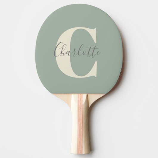 Elegant Modern Monogram Naam in Sage Green Tafeltennisbatje (Voorkant)