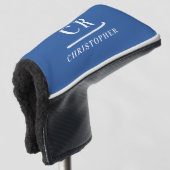Elegant Modern Monogram Naam Initialen Blue Putter Golfheadcover (3/4 voorkant)