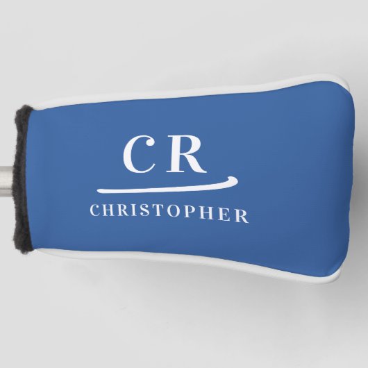 Elegant Modern Monogram Naam Initialen Blue Putter Golfheadcover (Voorkant)