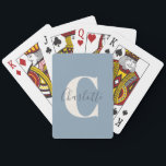 Elegant Modern Monogram Name Dusty Blue Pokerkaarten<br><div class="desc">Eenvoudig persoonlijk monogram en naam in robuuste blauw speelkaarten</div>