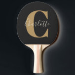 Elegant Modern Monogram Name in Black Gold Tafeltennisbatje<br><div class="desc">Eenvoudig persoonlijk monogram en naam in zwarte en goudpingpaddle</div>