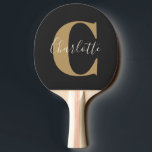 Elegant Modern Monogram Name in Black Gold Tafeltennisbatje<br><div class="desc">Eenvoudig persoonlijk monogram en naam in zwarte en goudpingpaddle</div>