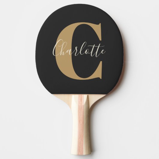 Elegant Modern Monogram Name in Black Gold Tafeltennisbatje (Voorkant)