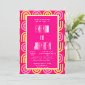 Elegant modern monogram neon roze geometrische vor kaart (Staand voorkant)