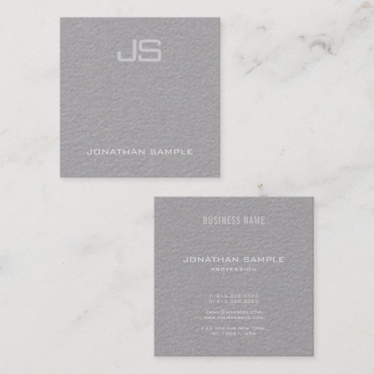 Elegant modern monogram Premium Gray Plain Luxury Vierkante Visitekaartje (Voorkant / Achterkant)