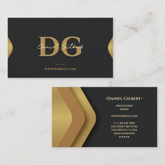 Elegant modern monogram professioneel goud visitekaartje (Voorkant / Achterkant)