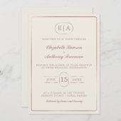 Elegant Modern Monogram Roos Gold Wedding Kaart (Voorkant / Achterkant)