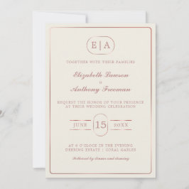 Elegant Modern Monogram Roos Gold Wedding Kaart
