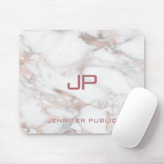 Elegant modern monogram Roos Gold White marmer Muismat (Met muis)