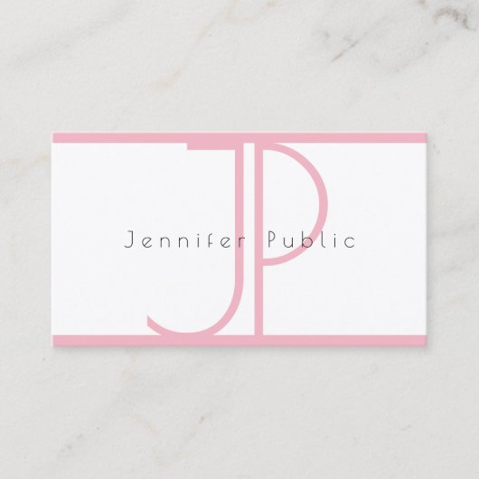 Elegant modern monogram roze witte kleur luxe visitekaartje (Voorkant)