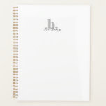 Elegant Modern Monogram Script Name Planner<br><div class="desc">Eenvoudig,  modern monogram kantoorbenodigdheden met vetgedrukt zwart monogram hoesje in zacht grijs en scriptnaam in zwart. Pas uw eigen kleuren en namen aan.</div>