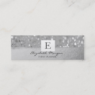 Elegant Modern Monogram Silver Glitter Bokeh Mini Visitekaartje