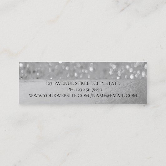 Elegant Modern Monogram Silver Glitter Bokeh Mini Visitekaartje (Achterkant)